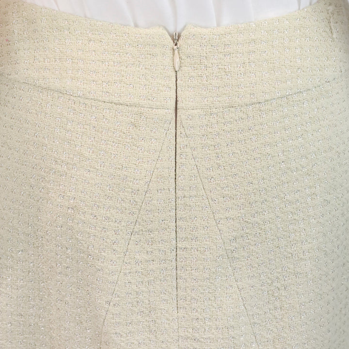 Chanel Spring 2001 Ivory/Metallic Silver Pearl Tweed Suit Jacket & Skirt