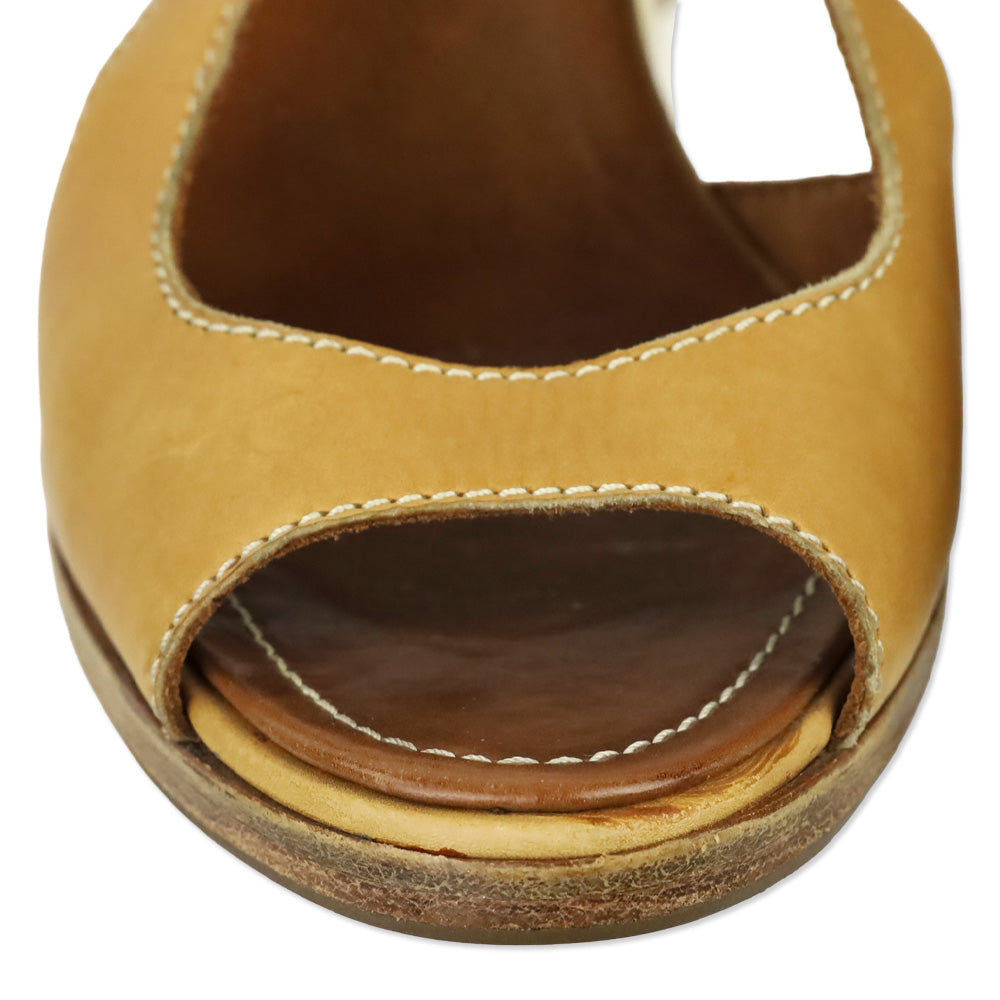 Chanel Tan Leather Canvas Wedge Slingback Sandal