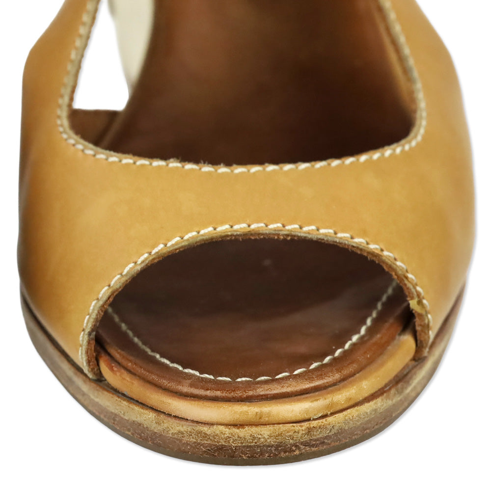 Chanel Tan Leather Canvas Wedge Slingback Sandal