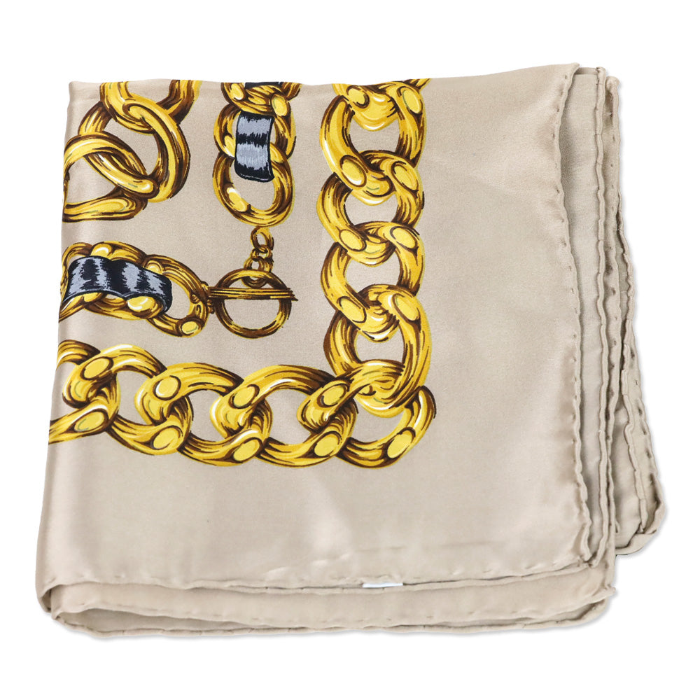 Chanel Taupe CC Chainlink Print Silk Scarf