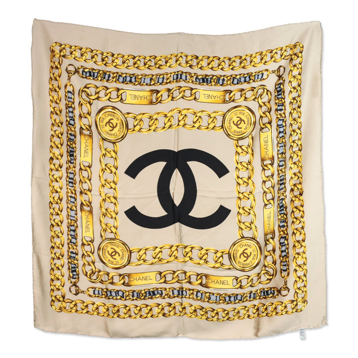 Chanel Taupe CC Chainlink Print Silk Scarf