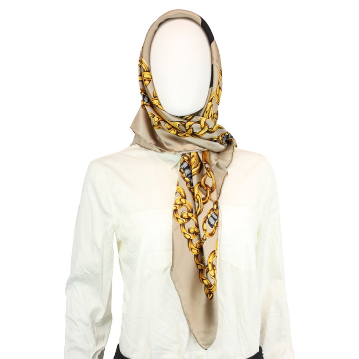 Chanel Taupe CC Chainlink Print Silk Scarf