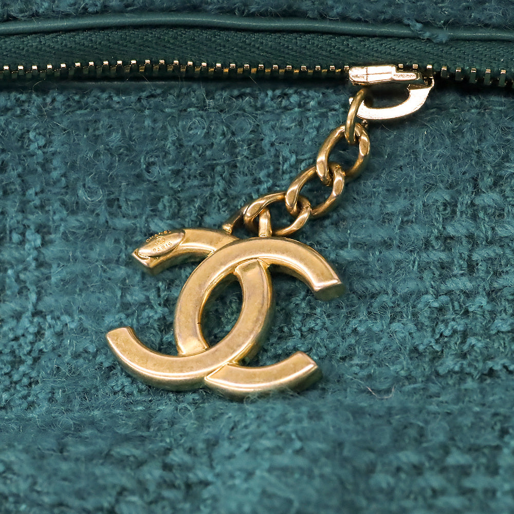 Chanel Teal Quilted Tweed Giant Logo Medium Shopping Tote