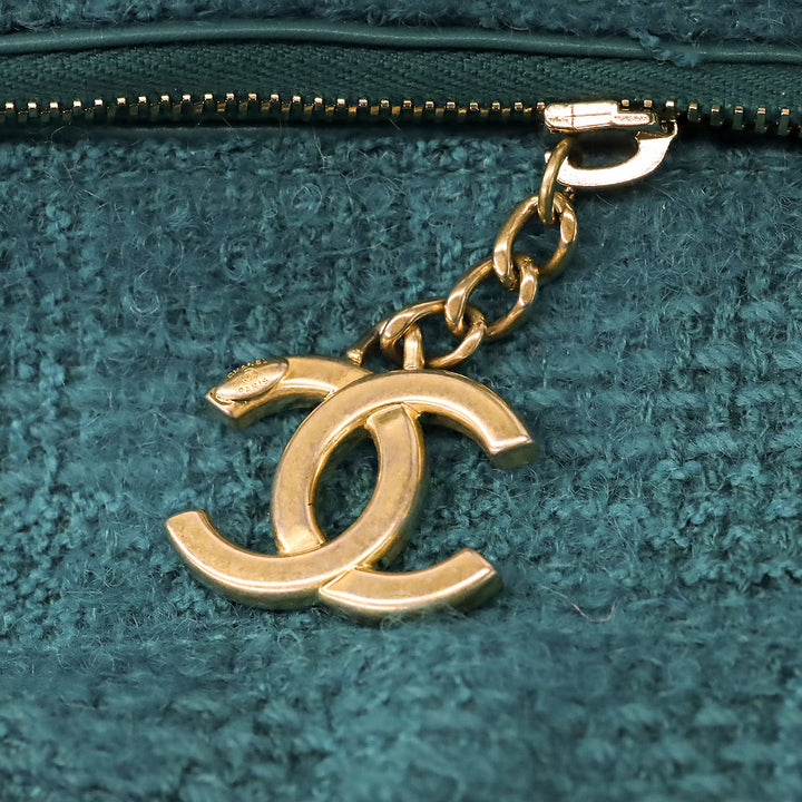 Chanel Teal Quilted Tweed Giant Logo Medium Shopping Tote