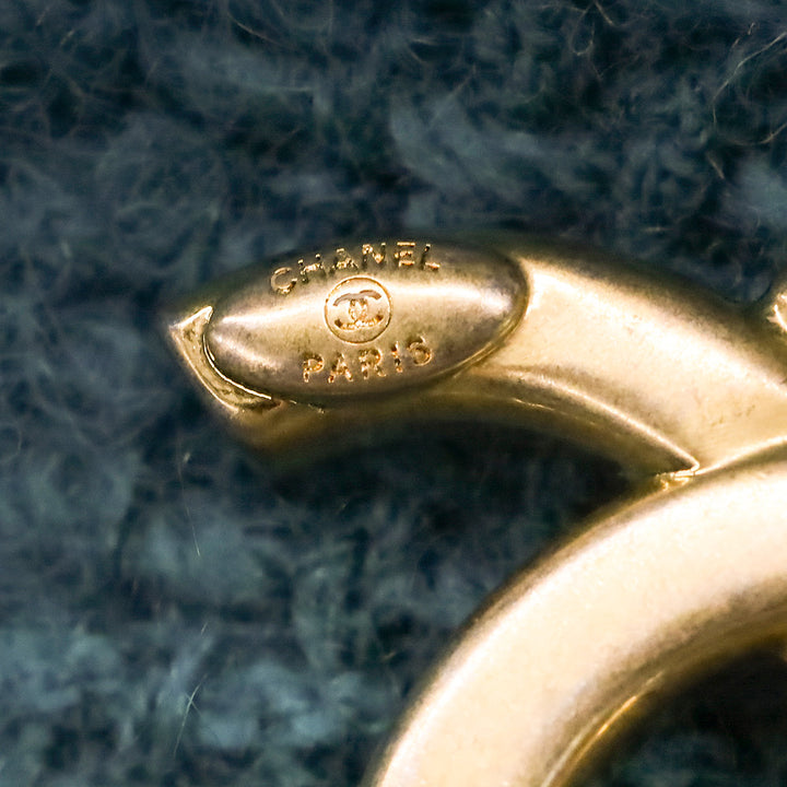 Chanel Teal Quilted Tweed Giant Logo Medium Shopping Tote