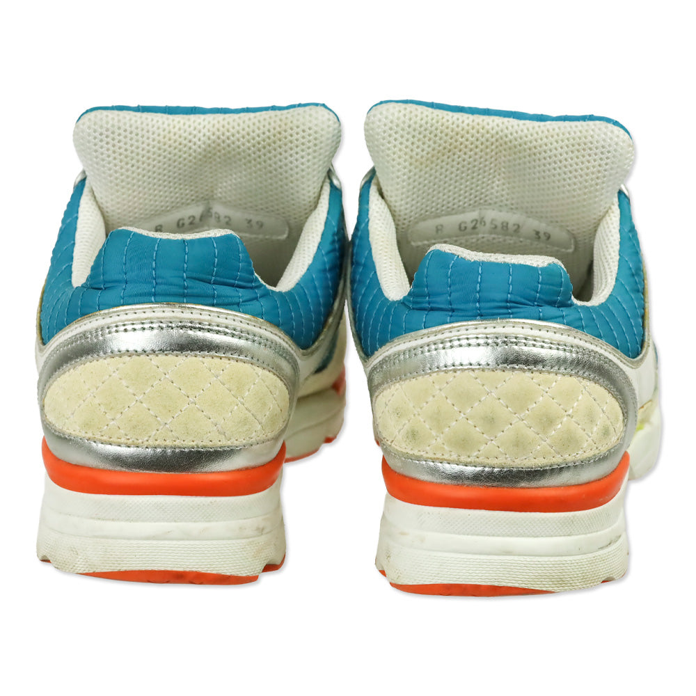 Chanel Turquoise Quilted Nylon Tri-Color Tennis Sneakers