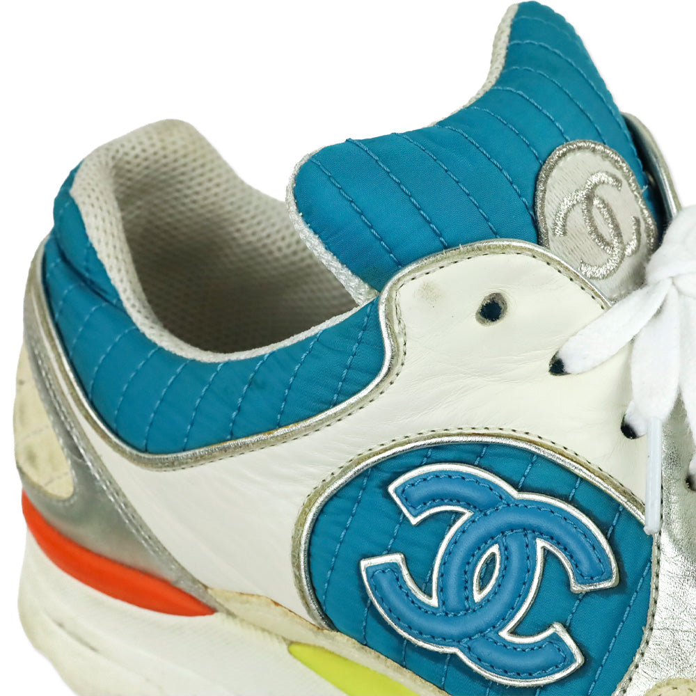 Chanel Turquoise Quilted Nylon Tri-Color Tennis Sneakers