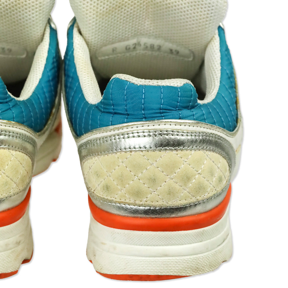 Chanel Turquoise Quilted Nylon Tri-Color Tennis Sneakers