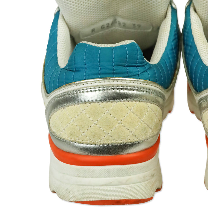 Chanel Turquoise Quilted Nylon Tri-Color Tennis Sneakers