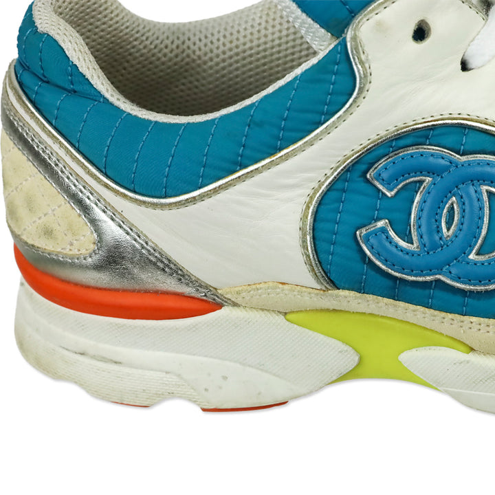Chanel Turquoise Quilted Nylon Tri-Color Tennis Sneakers