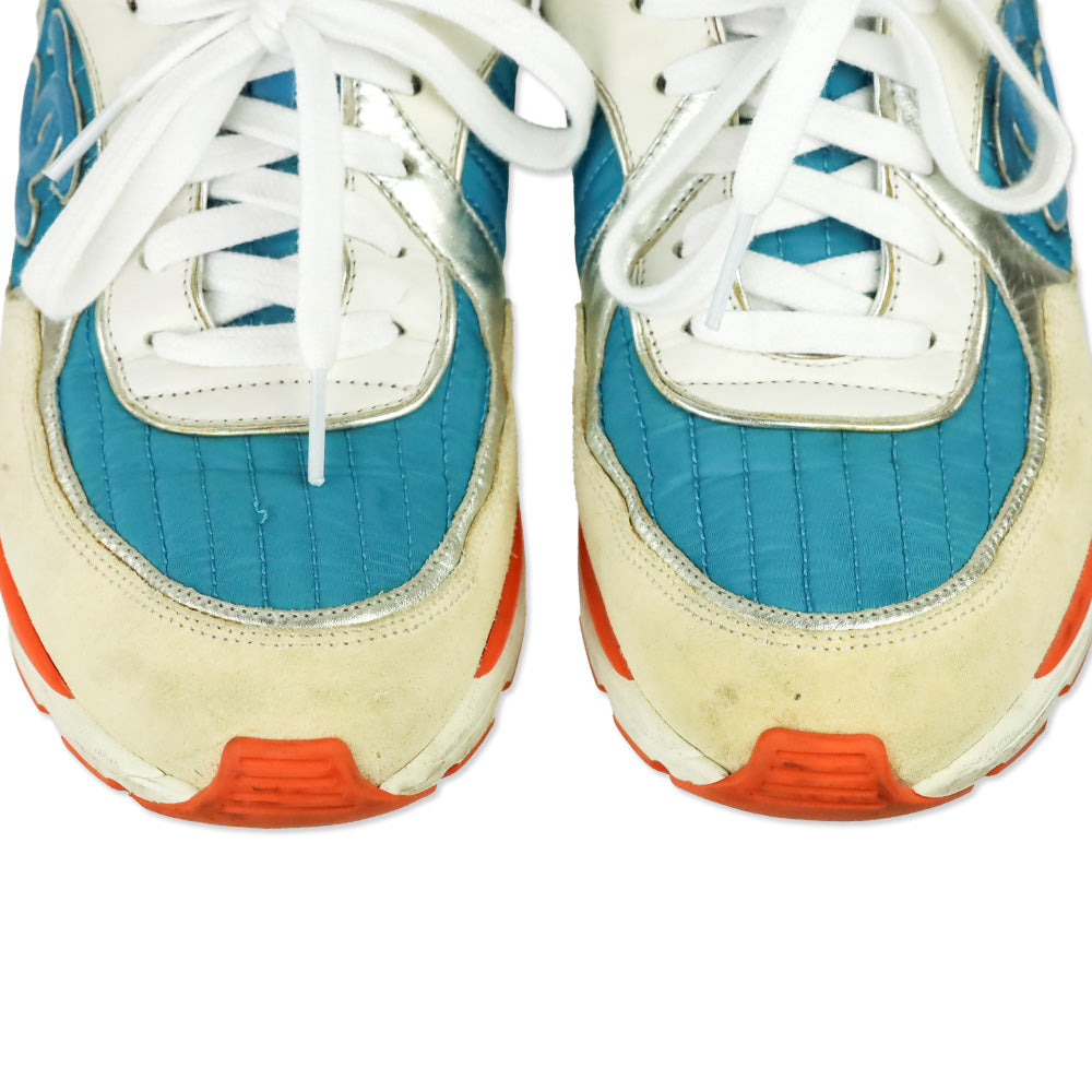 Chanel Turquoise Quilted Nylon Tri-Color Tennis Sneakers