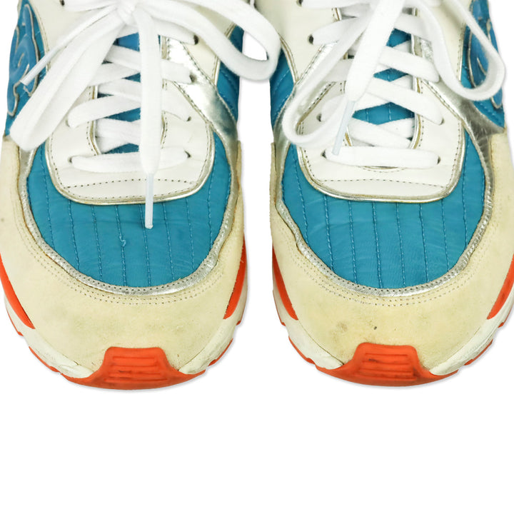 Chanel Turquoise Quilted Nylon Tri-Color Tennis Sneakers