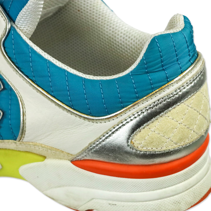 Chanel Turquoise Quilted Nylon Tri-Color Tennis Sneakers
