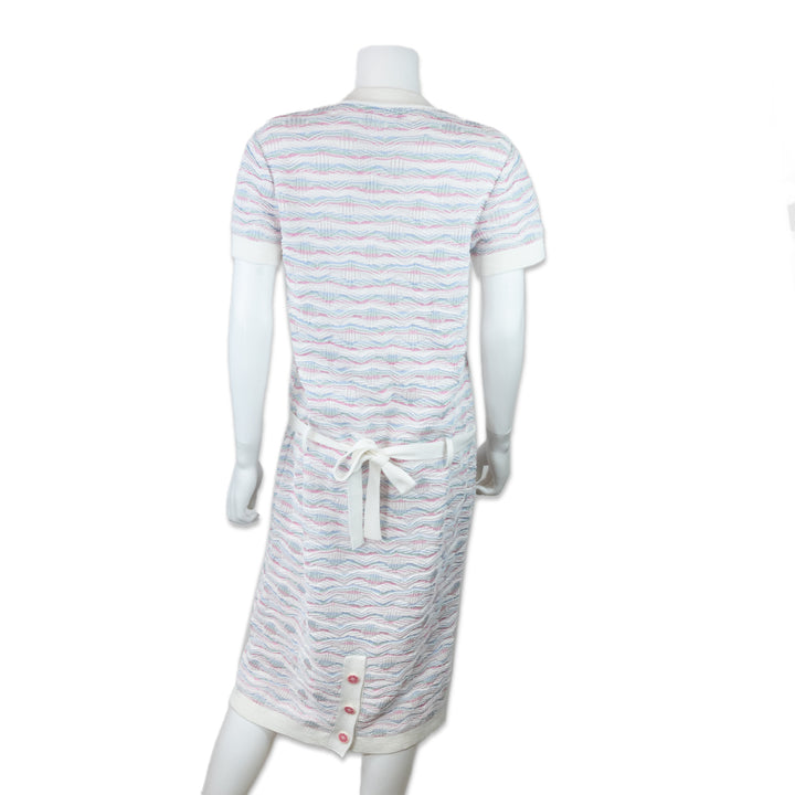 Chanel V Neck Button Down Striped Sweater Dress