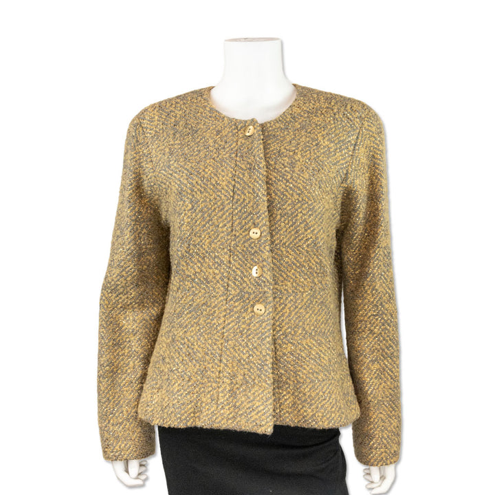 Chanel Vintage 2000s Yellow and Gray Tweed Jacket