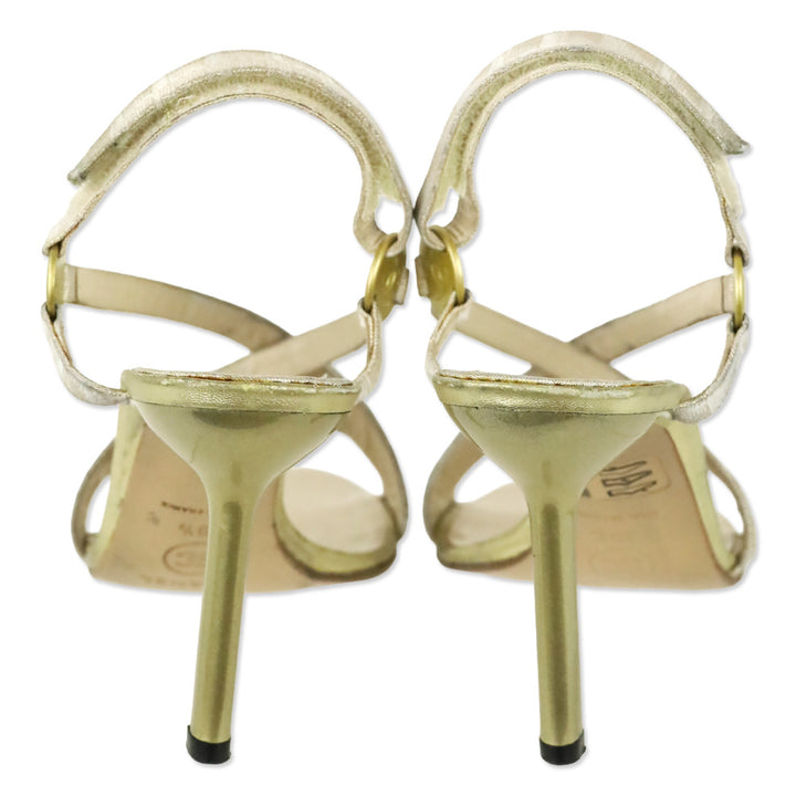 Chanel Vintage 2001 Metallic Gold and Cream Canvas Slingback Sandals