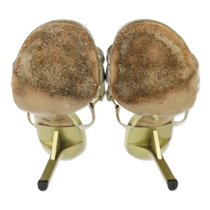 Chanel Vintage 2001 Metallic Gold and Cream Canvas Slingback Sandals