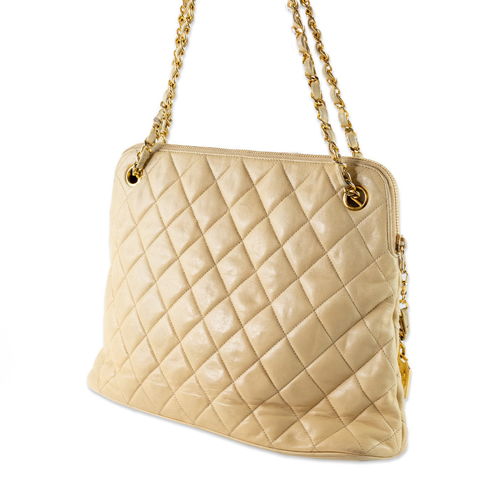 Chanel Vintage Beige Diamond Quilted Tote