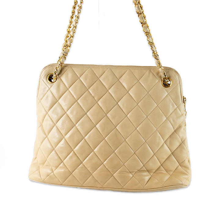 Chanel Vintage Beige Diamond Quilted Tote