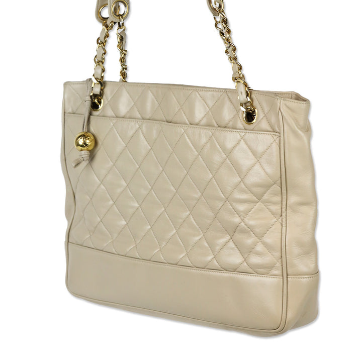 Chanel Vintage Beige Quilted Leather Tote