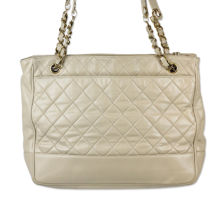 Chanel Vintage Beige Quilted Leather Tote