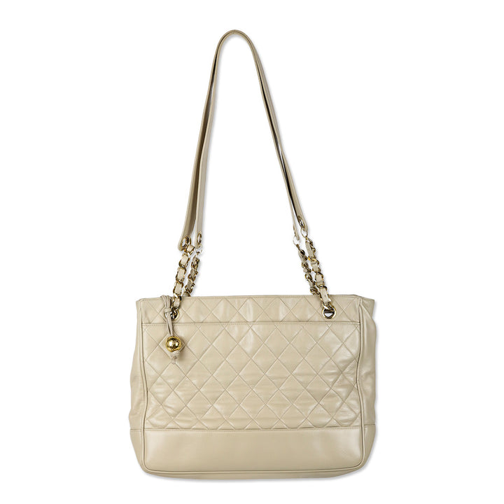 Chanel Vintage Beige Quilted Leather Tote