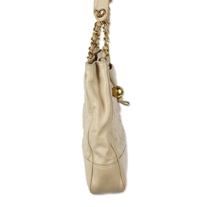 Chanel Vintage Beige Quilted Leather Tote