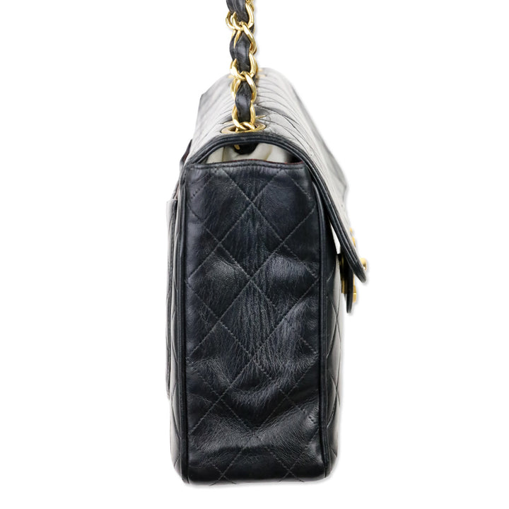 Chanel Vintage Black Quilted Lambskin Jumbo Classic Single Flap Bag with 24k Gold Hardware