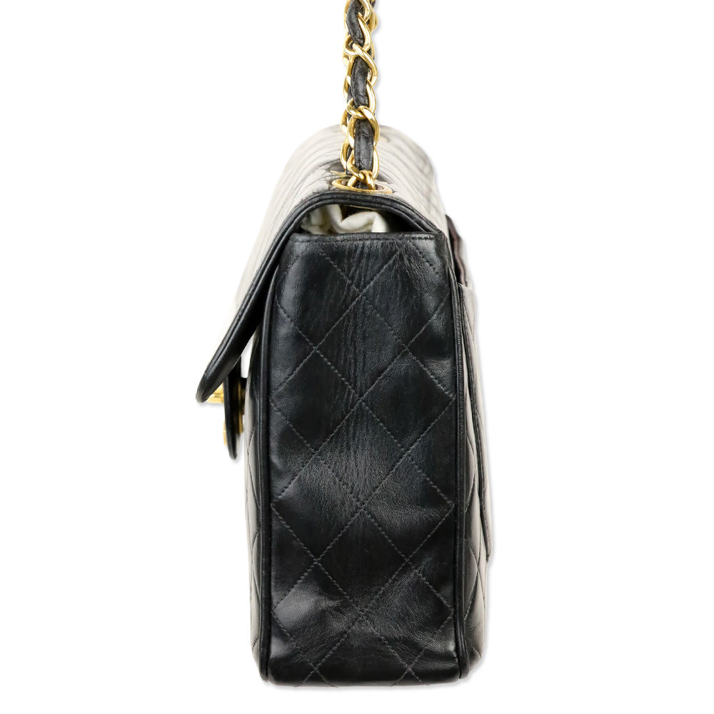 Chanel Vintage Black Quilted Lambskin Jumbo Classic Single Flap Bag with 24k Gold Hardware