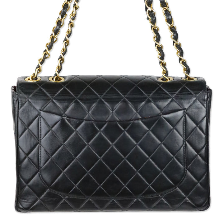 Chanel Vintage Black Quilted Lambskin Jumbo Classic Single Flap Bag with 24k Gold Hardware