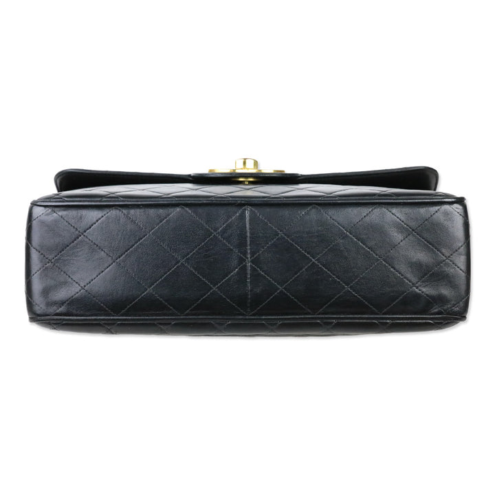 Chanel Vintage Black Quilted Lambskin Jumbo Classic Single Flap Bag with 24k Gold Hardware