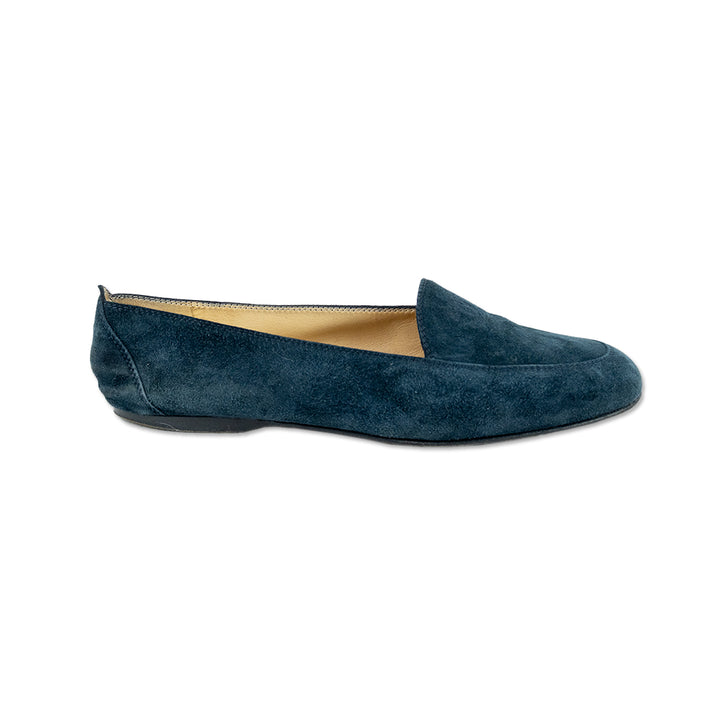 Chanel Vintage Blue Suede Interlocking CC Logo Loafers