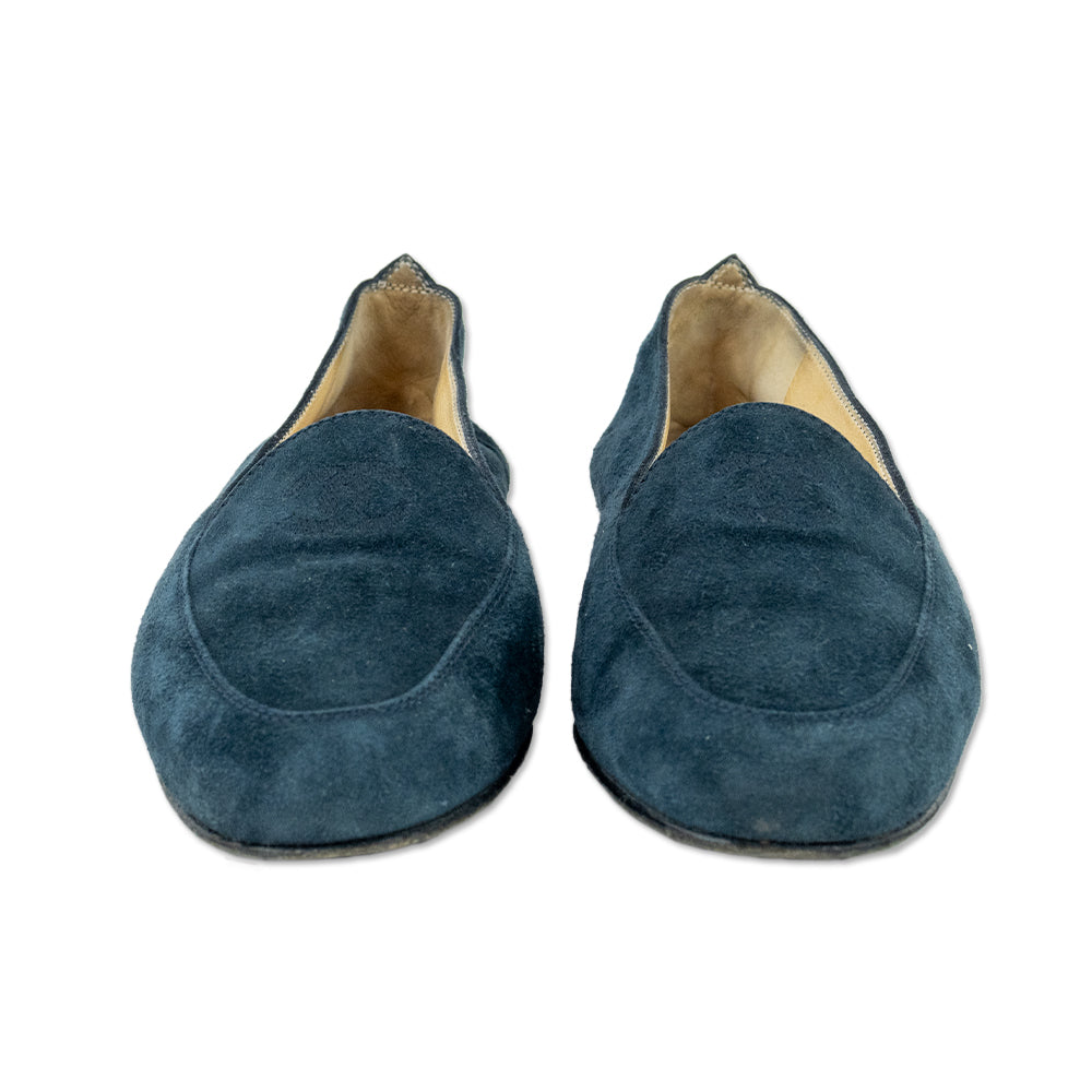 Chanel Vintage Blue Suede Interlocking CC Logo Loafers