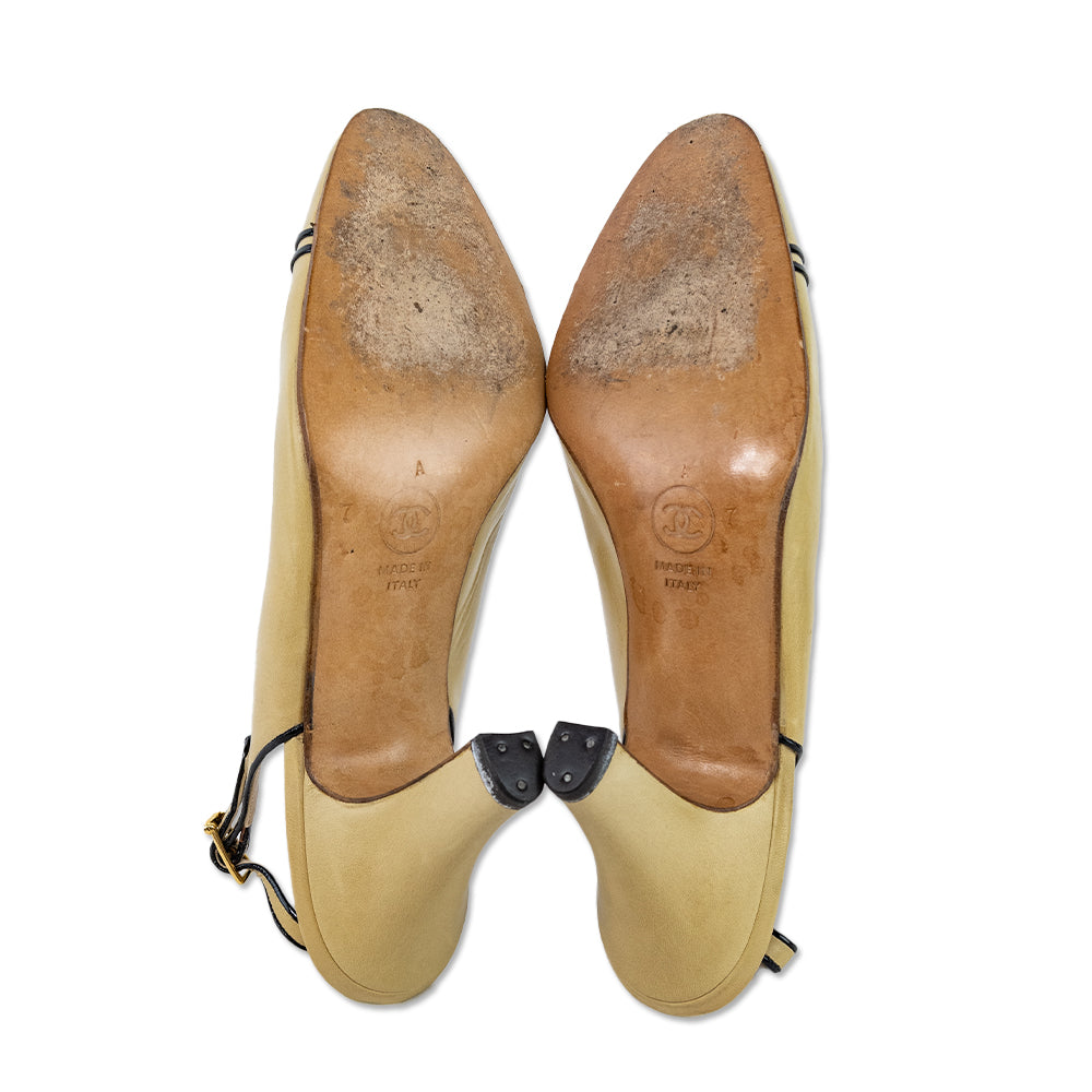 Chanel Vintage Camel Lambskin Slingback Pumps