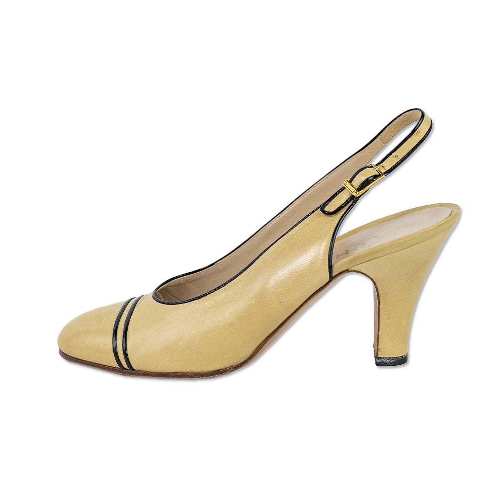 Chanel Vintage Camel Lambskin Slingback Pumps