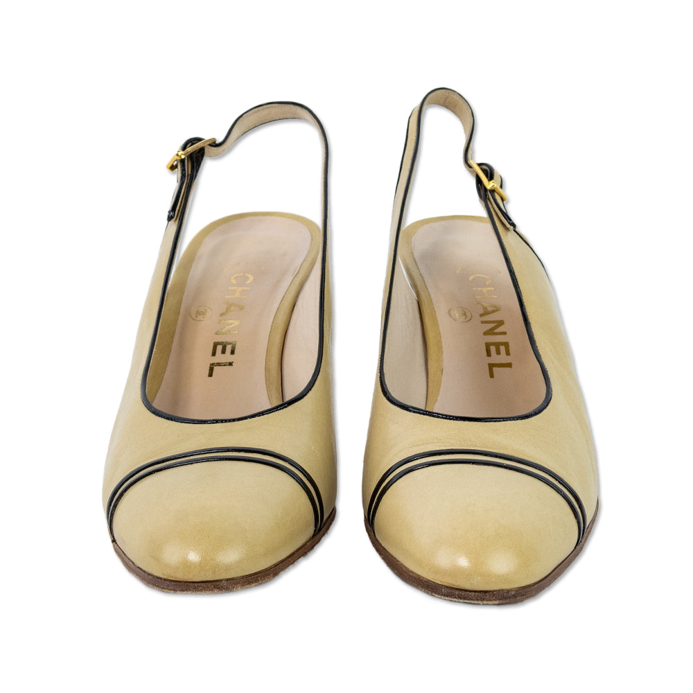 Chanel Vintage Camel Lambskin Slingback Pumps