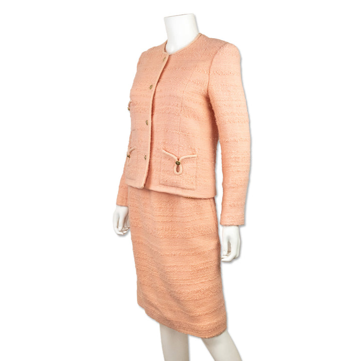 Chanel Vintage 1970's Two Piece Pink Tweed Skirt Suit