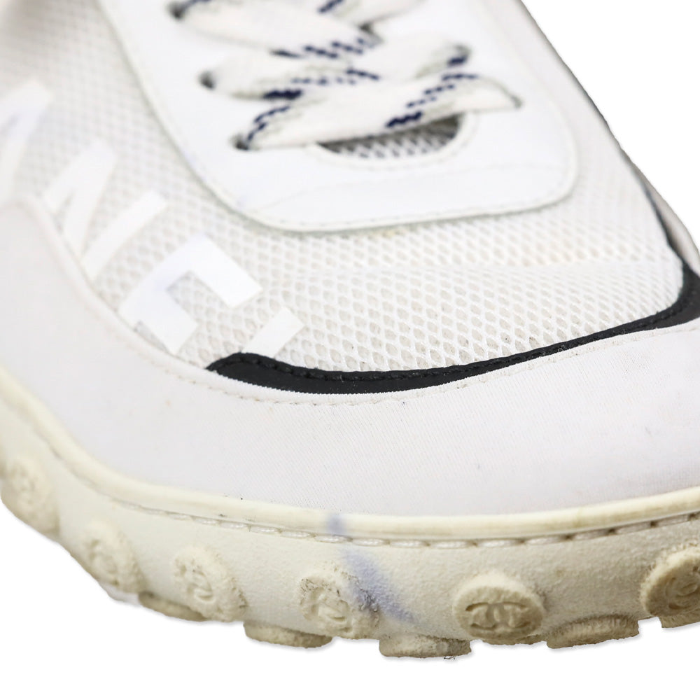 Chanel White Calfskin/Mesh/Lycra Interlocking CC Logo Low Top Sneakers