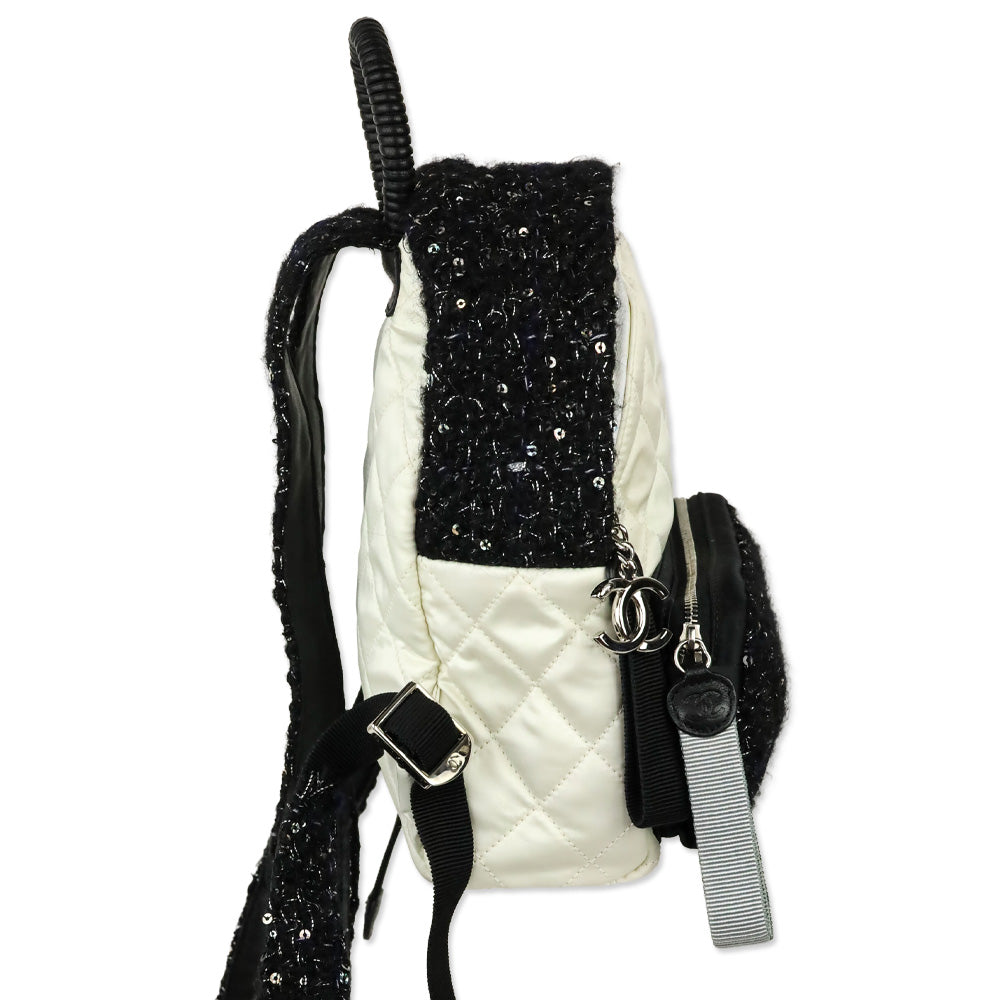 Chanel White Quilted Nylon & Black Tweed Small Backpack