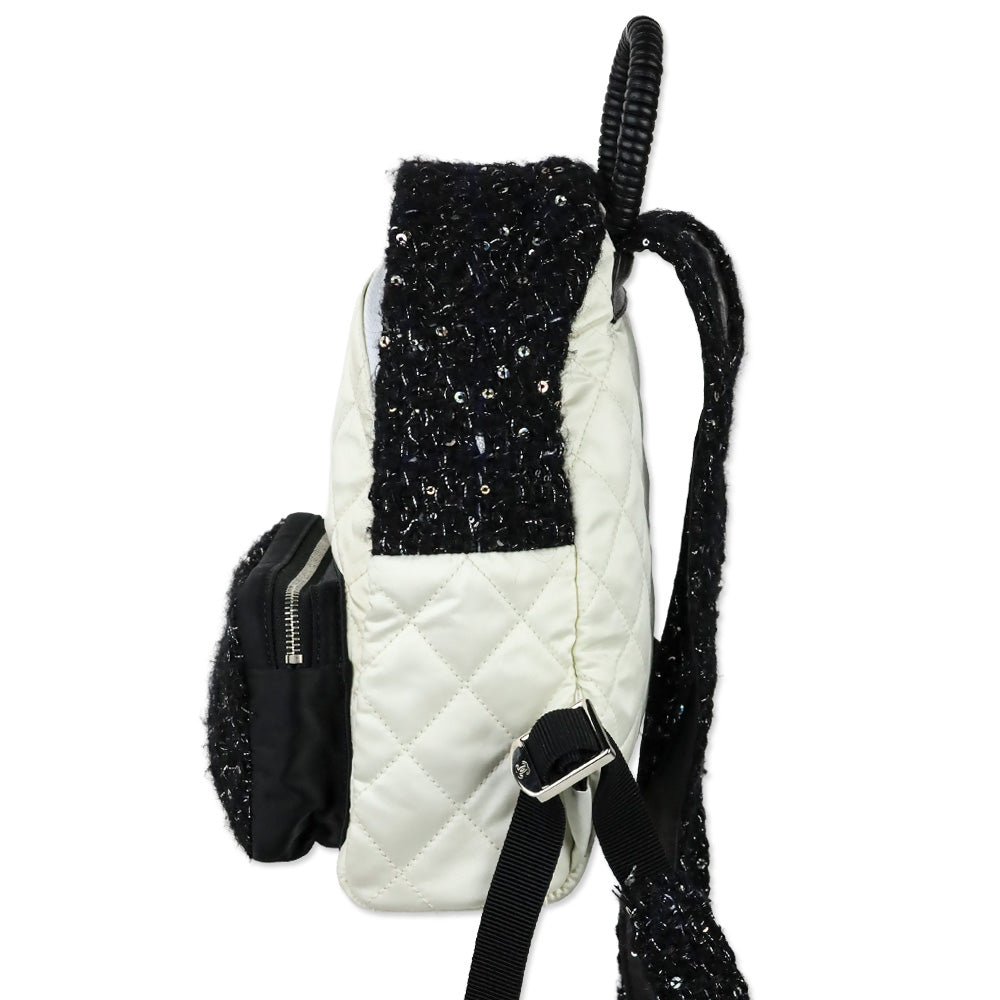 Chanel White Quilted Nylon & Black Tweed Small Backpack