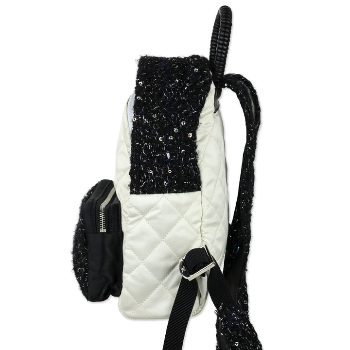 Chanel White Quilted Nylon & Black Tweed Small Backpack