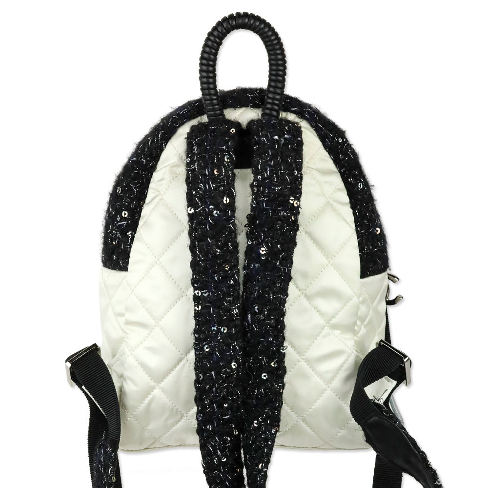 Chanel White Quilted Nylon & Black Tweed Small Backpack