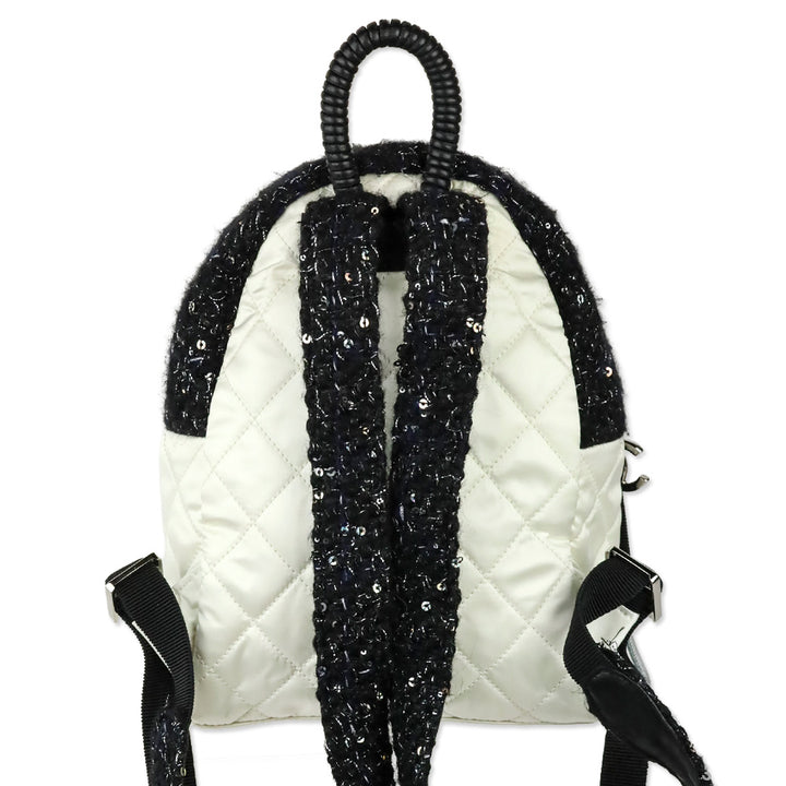 Chanel White Quilted Nylon & Black Tweed Small Backpack