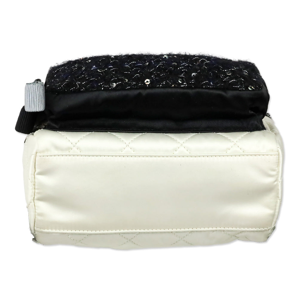 Chanel White Quilted Nylon & Black Tweed Small Backpack