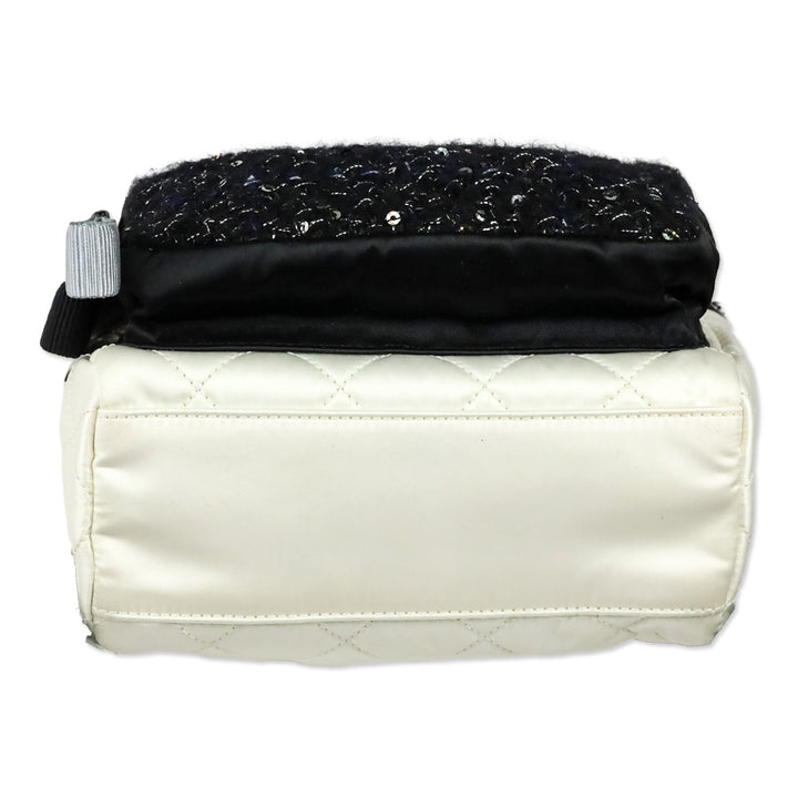 Chanel White Quilted Nylon & Black Tweed Small Backpack