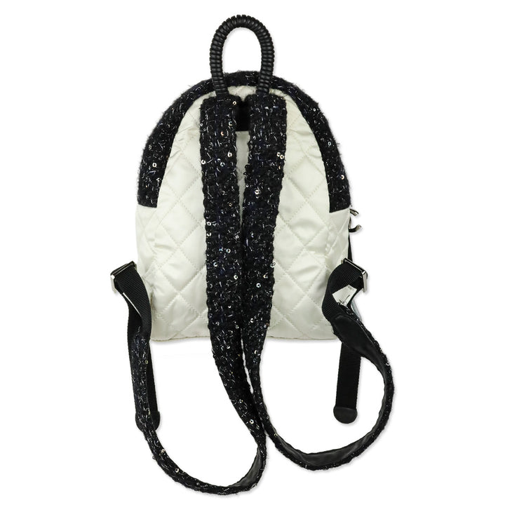 Chanel White Quilted Nylon & Black Tweed Small Backpack