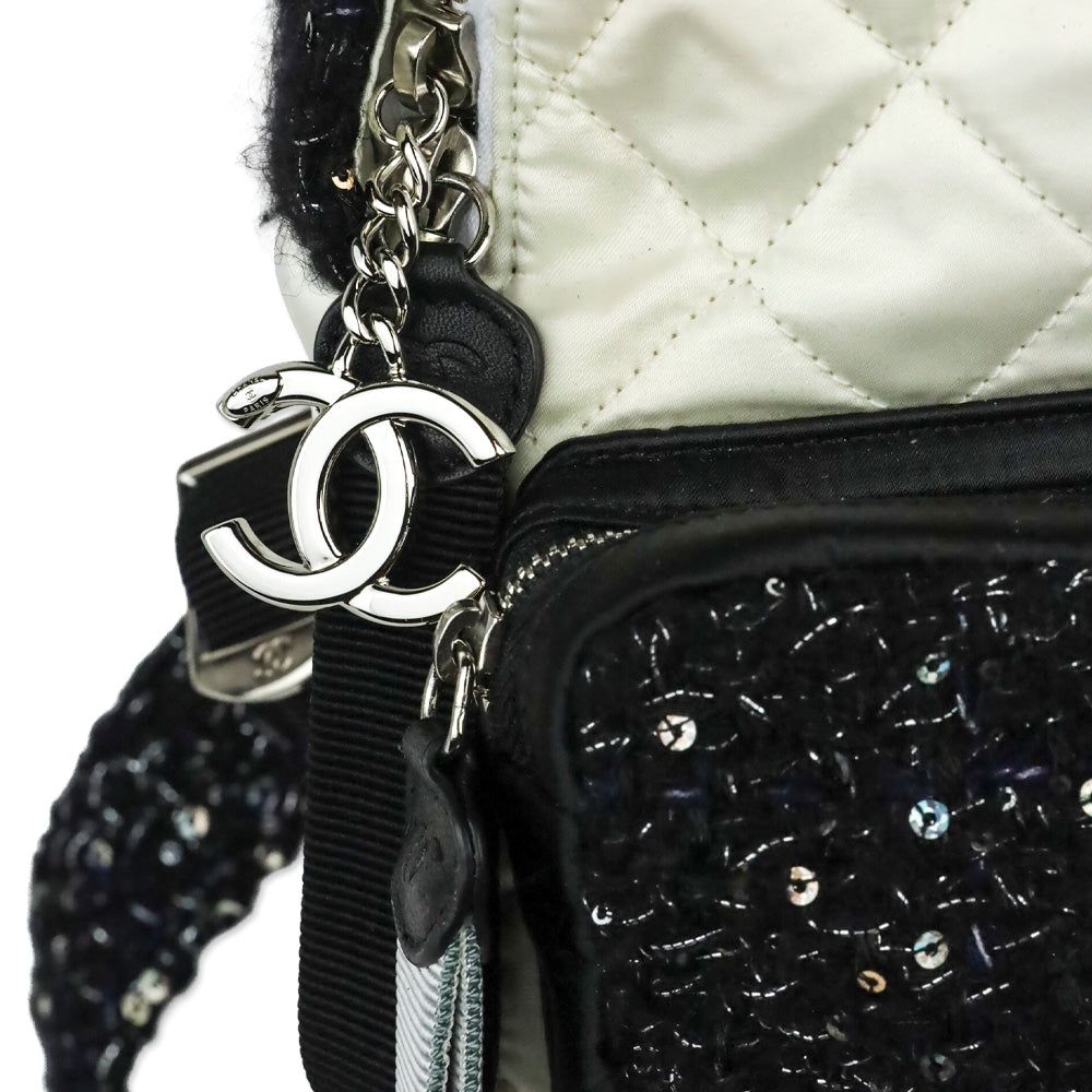 Chanel White Quilted Nylon & Black Tweed Small Backpack