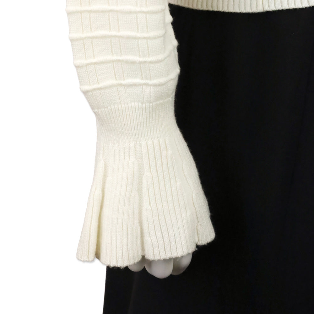 Chanel White Ribbed Cable Knit Wool Poet Sleeve Cardigan Sweater