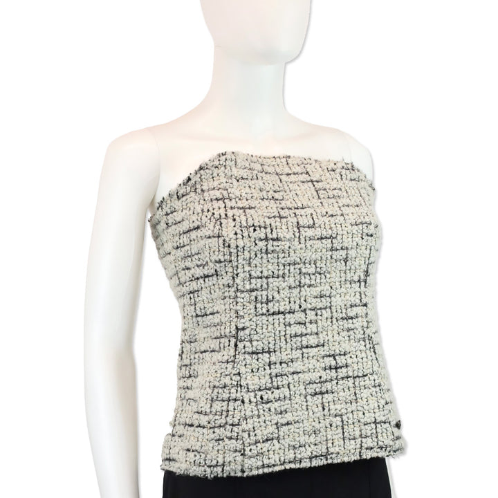 Chanel White Tweed Sleeveless Bustier Top