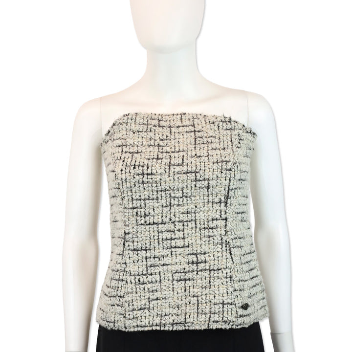 Chanel White Tweed Sleeveless Bustier Top
